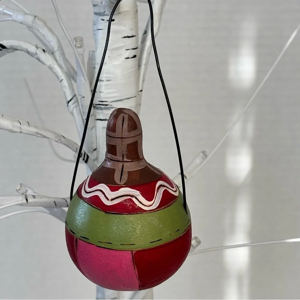 Unique Gourd Etched Santa Claus Christmas Ornament Rattle Hand Carved